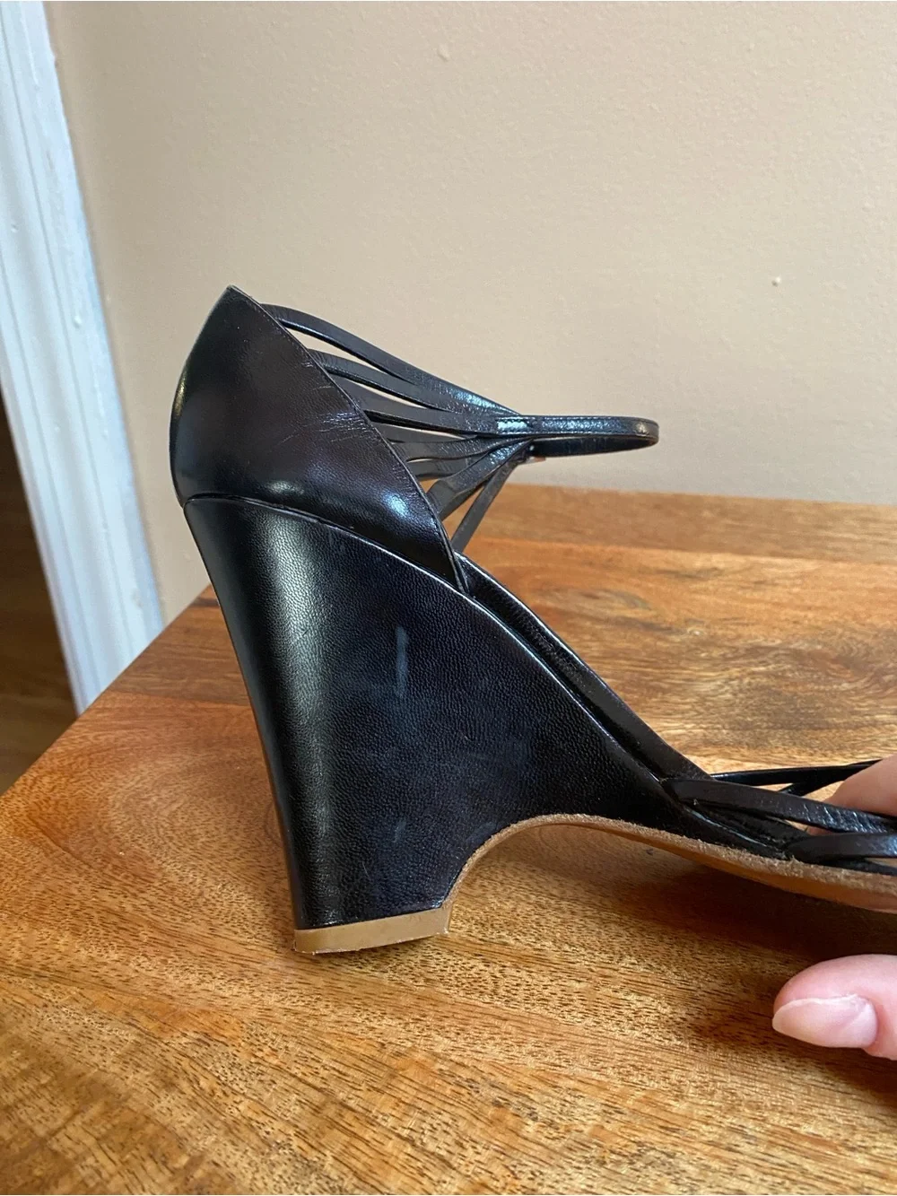 VTG Y2K Marc Jacobs Black Leather Wedge Shoes Ankle Strap